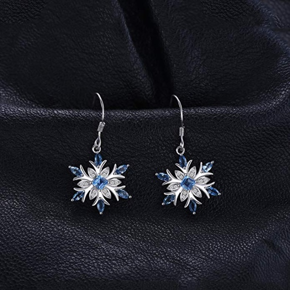 ❄️ 0.92ctw Swiss Blue Topaz Snowflake Earrings - Picture 1 of 7